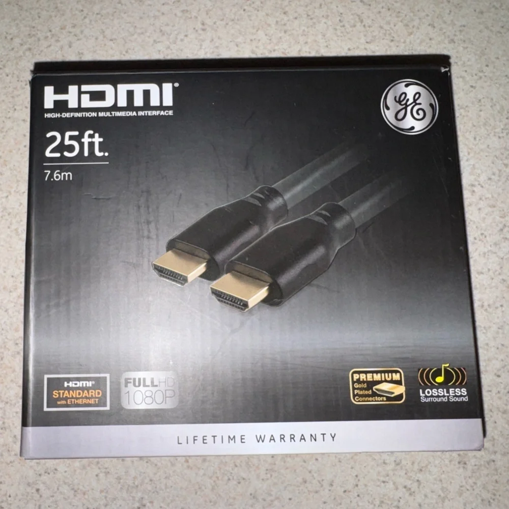 GE 25ft Black HDMI Cable